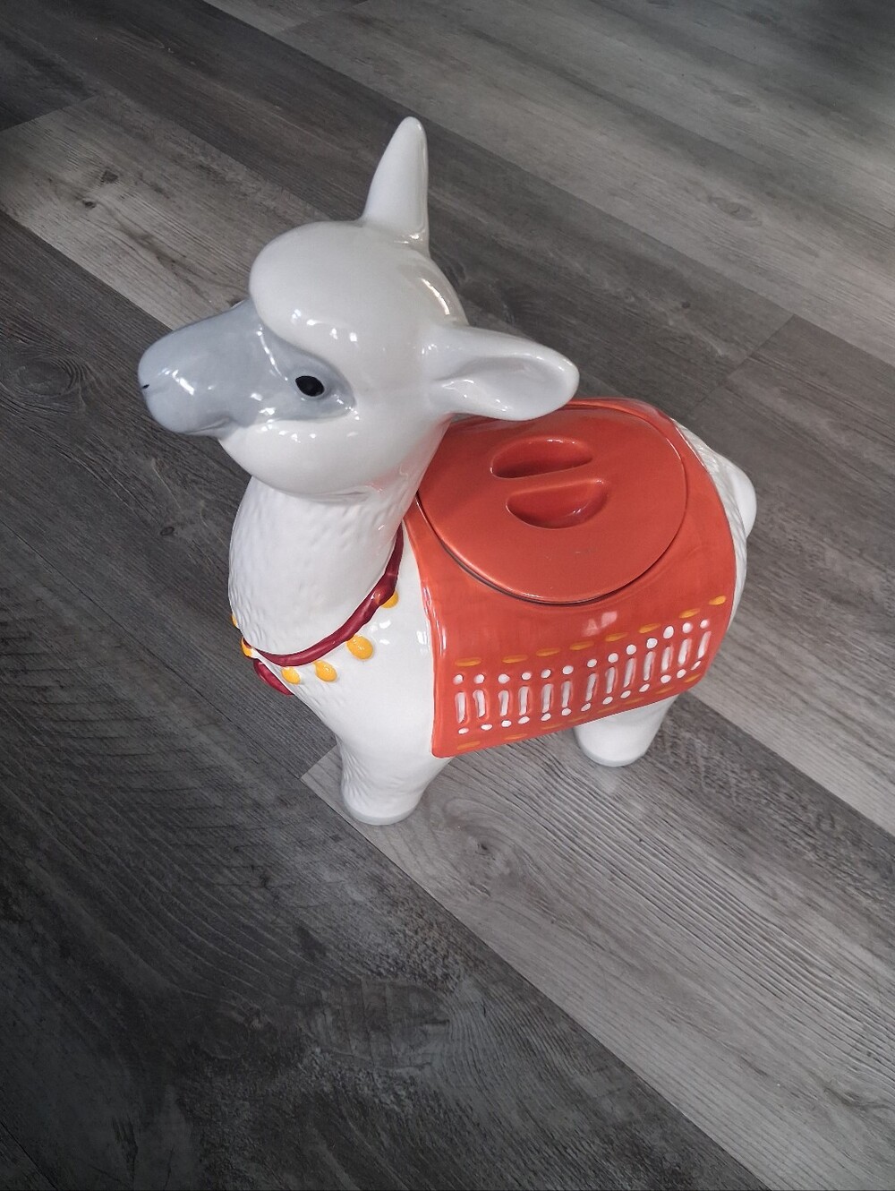 Ceramic Llama Decorative Coocki Jar with Orange Saddle - Threshhold